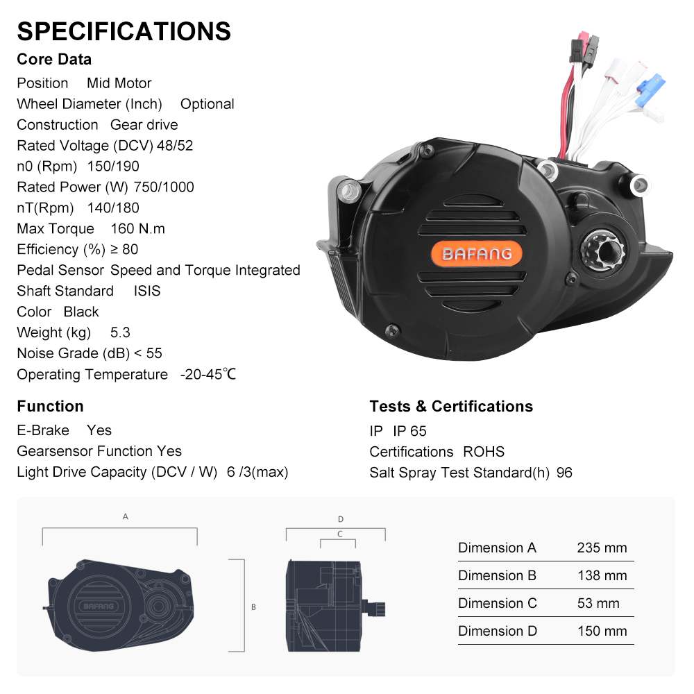 Bafang M620 G510 48V 52V 1000W - Mid Drive Motor Kit 52V 1000W reseña y precio
